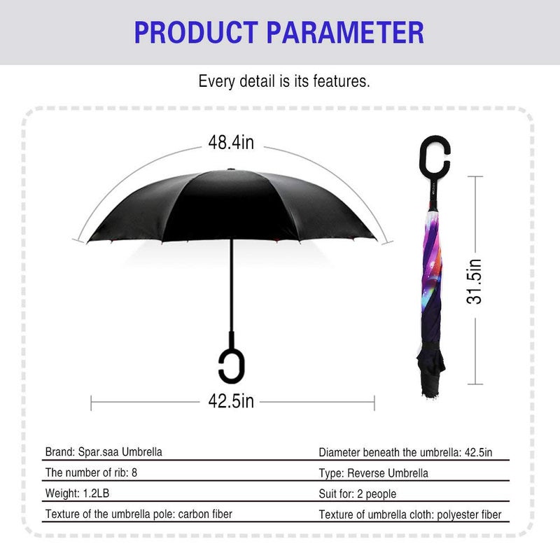 SIEPASA 49/56 Inch Inverted Reverse Upside Down Umbrella, Extra Large Double Canopy Vented Windproof Waterproof Stick Golf Umbrellas with C-shape Handle.(Galaxy & Starry,2 Pack, 49 Inch - Image 5